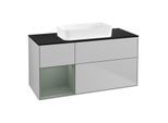 Villeroy und Boch Finion Waschtischunterschrank F702GMGJ 120x60,3x50,1cm, Regal links Olive Matt Lacquer, Light grey matt