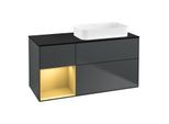 Villeroy und Boch Finion Waschtischunterschrank F682HFHG 120x60,3x50,1cm, Regal links Gold matt, Midnight Blue Matt Lacquer