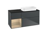 Villeroy und Boch Finion Waschtischunterschrank G682PCHG 120x60,3x50,1cm, Regal links Oak Veneer, Midnight Blue Matt Lacquer