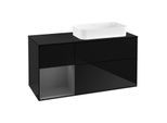 Villeroy und Boch Finion Waschtischunterschrank F682GKPH 120x60,3x50,1cm, Regal links Anthracite matt, Glossy Black Lacquer