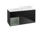 Villeroy und Boch Finion Waschtischunterschrank F681GMPD 120x60,3x50,1cm, Regal links Olive Matt Lacquer, Black matt lacquer
