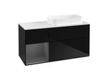 Villeroy und Boch Finion Waschtischunterschrank F681GKPH 120x60,3x50,1cm, Regal links Anthracite matt, Glossy Black Lacquer