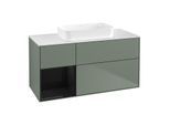 Villeroy und Boch Finion Waschtischunterschrank G701PHGM 120x60,3x50,1cm, Regal rechts Glossy Black Lacquer, Olive Matt Lacquer