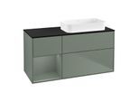 Villeroy und Boch Finion Waschtischunterschrank F682GMGM 120x60,3x50,1cm, Regal links Olive Matt Lacquer, Olive Matt Lacquer