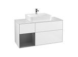 Villeroy und Boch Finion Waschtischunterschrank F161GKGF 120cm, Abdeckplatte white matt, Regal links Anthracite matt, Glossy white lacquer