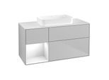 Villeroy und Boch Finion Waschtischunterschrank F701GFGJ 120x60,3x50,1cm, Regal links Glossy white lacquer, Light grey matt