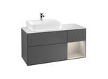 Villeroy und Boch Finion Waschtischunterschrank G151HHGK 120cm, Abdeckplatte white matt, Emotion, Regal links Sand Matt Lacquer, Anthracite matt