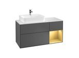 Villeroy und Boch Finion Waschtischunterschrank F151HFGK 120cm, Abdeckplatte white matt, Regal rechts Gold matt, Anthracite matt