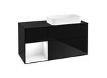 Villeroy und Boch Finion Waschtischunterschrank G682GFPH 120x60,3x50,1cm, Regal links Glossy white lacquer, Glossy Black Lacquer