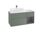 Villeroy und Boch Finion Waschtischunterschrank G151GKGM 120cm, Abdeckplatte white matt, Emotion, Regal links Anthracite matt, Olive Matt Lacquer