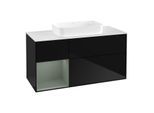 Villeroy und Boch Finion Waschtischunterschrank G701GMPH 120x60,3x50,1cm, Regal rechts Olive Matt Lacquer, Glossy Black Lacquer