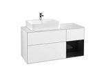 Villeroy und Boch Finion Waschtischunterschrank G151PHGF 120cm, Abdeckplatte white matt, Emotion, Regal links Glossy Black Lacquer, Glossy white lacquer