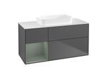 Villeroy und Boch Finion Waschtischunterschrank F701GMGK 120x60,3x50,1cm, Regal links Olive Matt Lacquer, Anthracite matt