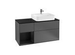 Villeroy und Boch Finion Waschtischunterschrank F142PDGK 120cm, Abdeckplatte Glass Black Matt, Regal links Black matt lacquer, Anthracite matt