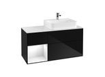 Villeroy und Boch Finion Waschtischunterschrank F141GFPH 120cm, Abdeckplatte glass white Matt, Regal links Glossy white lacquer, Glossy Black Lacquer