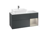 Villeroy und Boch Finion Waschtischunterschrank G151HHHG 120cm, Abdeckplatte white matt, Emotion, Regal links Sand Matt Lacquer, Midnight Blue Matt Lacquer