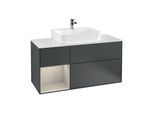 Villeroy und Boch Finion Waschtischunterschrank F161HHHG 120cm, Abdeckplatte white matt, Regal links Sand Matt Lacquer, Midnight Blue Matt Lacquer