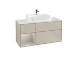 Villeroy und Boch Finion Waschtischunterschrank F161HHHH 120cm, Abdeckplatte white matt, Regal links Sand Matt Lacquer, Sand Matt Lacquer