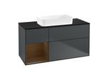 Villeroy und Boch Finion Waschtischunterschrank F702GNHG 120x60,3x50,1cm, Regal links Walnut veneer, Midnight Blue Matt Lacquer