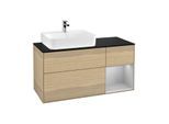 Villeroy und Boch Finion Waschtischunterschrank G152GJPC 120cm, Abdeckplatte black matt, Emotion, Regal links Light grey matt, Oak Veneer