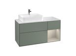 Villeroy und Boch Finion Waschtischunterschrank G151HHGM 120cm, Abdeckplatte white matt, Emotion, Regal links Sand Matt Lacquer, Olive Matt Lacquer