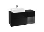 Villeroy und Boch Finion Waschtischunterschrank G152GKPH 120cm, Abdeckplatte black matt, Emotion, Regal links Anthracite matt, Glossy Black Lacquer