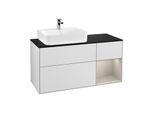 Villeroy und Boch Finion Waschtischunterschrank G152HHMT 120cm, Abdeckplatte black matt, Emotion, Regal links Sand Matt Lacquer, White matt lacquer