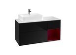 Villeroy und Boch Finion Waschtischunterschrank F151HBPH 120cm, Abdeckplatte white matt, Regal rechts Peony, Glossy Black Lacquer