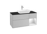 Villeroy und Boch Finion Waschtischunterschrank G832MTGJ 120cm, Abdeckplatte black matt, Emotion, Regale White matt lacquer, Light grey matt