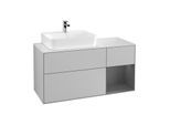 Villeroy und Boch Finion Waschtischunterschrank F151GKGJ 120cm, Abdeckplatte white matt, Regal rechts Anthracite matt, Light grey matt
