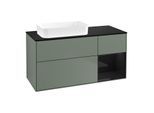 Villeroy und Boch Finion Waschtischunterschrank F692PHGM 120x60,3x50,1cm, Regal rechts Glossy Black Lacquer, Olive Matt Lacquer