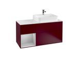 Villeroy und Boch Finion Waschtischunterschrank F141GJHB 120cm, Abdeckplatte glass white Matt, Regal links Light grey matt, Peony Matt