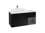 Villeroy und Boch Finion Waschtischunterschrank F151GKPH 120cm, Abdeckplatte white matt, Regal rechts Anthracite matt, Glossy Black Lacquer