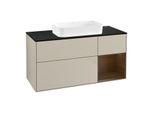 Villeroy und Boch Finion Waschtischunterschrank F712GNHH 120x60,3x50,1cm, Regal rechts Walnut veneer, Sand Matt Lacquer