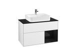 Villeroy und Boch Finion Waschtischunterschrank G122PHGF 100cm, Abdeckplatte black matt, Emotion, Regal rechts Glossy Black Lacquer, Glossy white lacquer