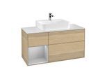 Villeroy und Boch Finion Waschtischunterschrank F161GJPC 120cm, Abdeckplatte white matt, Regal links Light grey matt, Oak Veneer