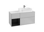 Villeroy und Boch Finion Waschtischunterschrank G141PHGJ 120cm, Abdeckplatte white matt, Emotion, Regal links Glossy Black Lacquer, Light grey matt
