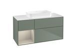 Villeroy und Boch Finion Waschtischunterschrank F701HHGM 120x60,3x50,1cm, Regal links Sand Matt Lacquer, Olive Matt Lacquer