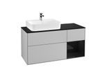 Villeroy und Boch Finion Waschtischunterschrank F152PHGJ 120cm, Abdeckplatte black matt, Regal rechts Glossy Black Lacquer, Light grey matt