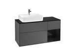 Villeroy und Boch Finion Waschtischunterschrank F152PHGK 120cm, Abdeckplatte black matt, Regal rechts Glossy Black Lacquer, Anthracite matt