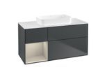 Villeroy und Boch Finion Waschtischunterschrank F701HHHG 120x60,3x50,1cm, Regal links Sand Matt Lacquer, Midnight Blue Matt Lacquer