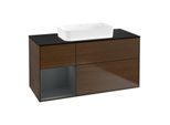 Villeroy und Boch Finion Waschtischunterschrank F702HGGN 120x60,3x50,1cm, Regal links Midnight Blue Matt Lacquer, Walnut veneer