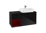 Villeroy und Boch Finion Waschtischunterschrank G142HBPH 120cm, Abdeckplatte black matt, Emotion, Regal links Peony, Glossy Black Lacquer
