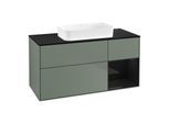 Villeroy und Boch Finion Waschtischunterschrank G712PHGM 120x60,3x50,1cm, Regal rechts Glossy Black Lacquer, Olive Matt Lacquer