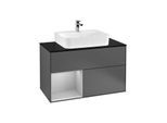 Villeroy und Boch Finion Waschtischunterschrank F112GJGK 100cm, Abdeckplatte white matt, Regal links Light grey matt, Anthracite matt
