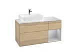 Villeroy und Boch Finion Waschtischunterschrank F151GJPC 120cm, Abdeckplatte white matt, Regal rechts Light grey matt, Oak Veneer