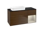 Villeroy und Boch Finion Waschtischunterschrank F692HHGN 120x60,3x50,1cm, Regal rechts Sand Matt, Walnut veneer
