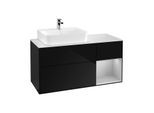 Villeroy und Boch Finion Waschtischunterschrank F151GJPH 120cm, Abdeckplatte white matt, Regal rechts Light grey matt, Glossy Black Lacquer