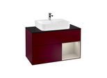 Villeroy und Boch Finion Waschtischunterschrank F122HHHB 100cm, Abdeckplatte black matt, Regal rechts Sand Matt, Peony Matt