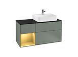 Villeroy und Boch Finion Waschtischunterschrank G142HFGM 120cm, Abdeckplatte black matt, Emotion, Regal links Gold matt, Olive Matt Lacquer